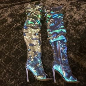 Over the Knee Mermaid Peep Toe Boots